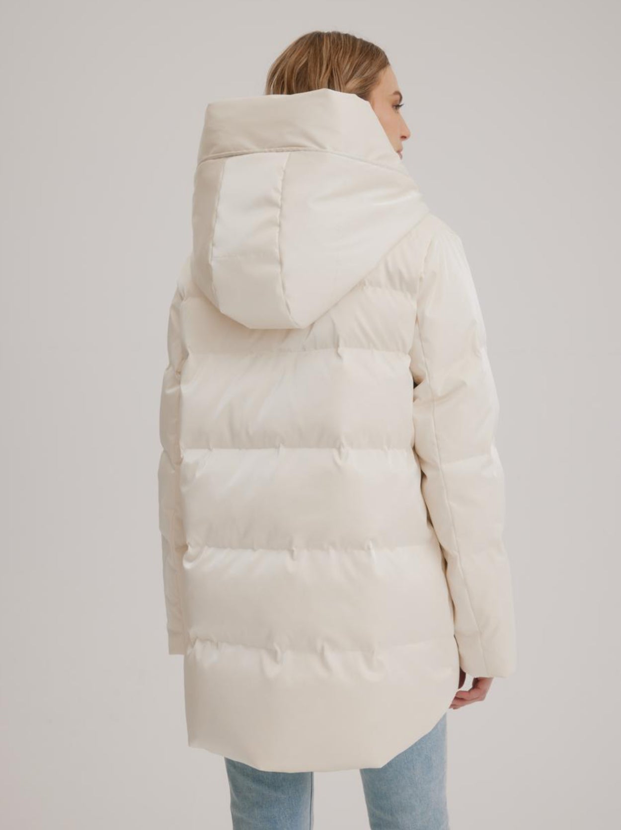 Sleek Winter Parka with Oversized Hood & Gold Trim K5368RK-408 - Nikki Jones