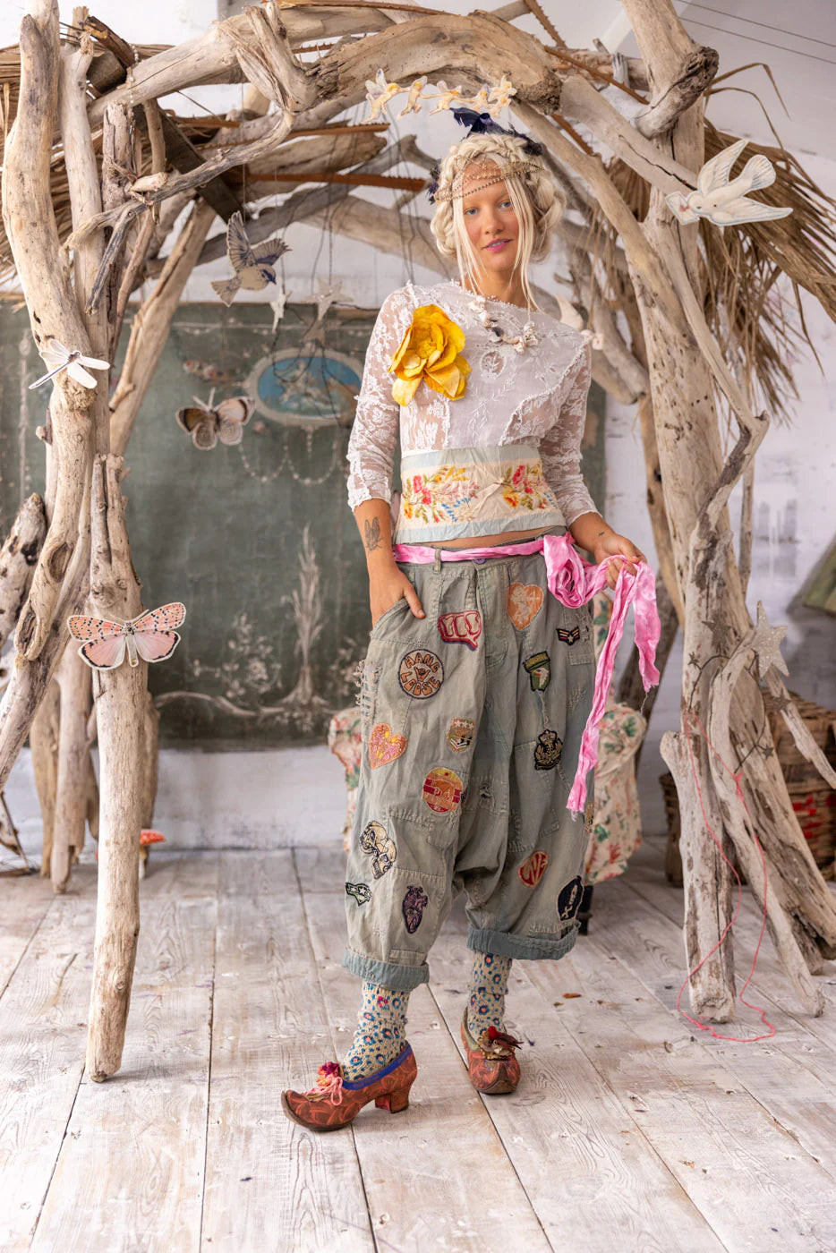 Embroidered Patch Joni Trousers 772 - Magnolia Pearl
