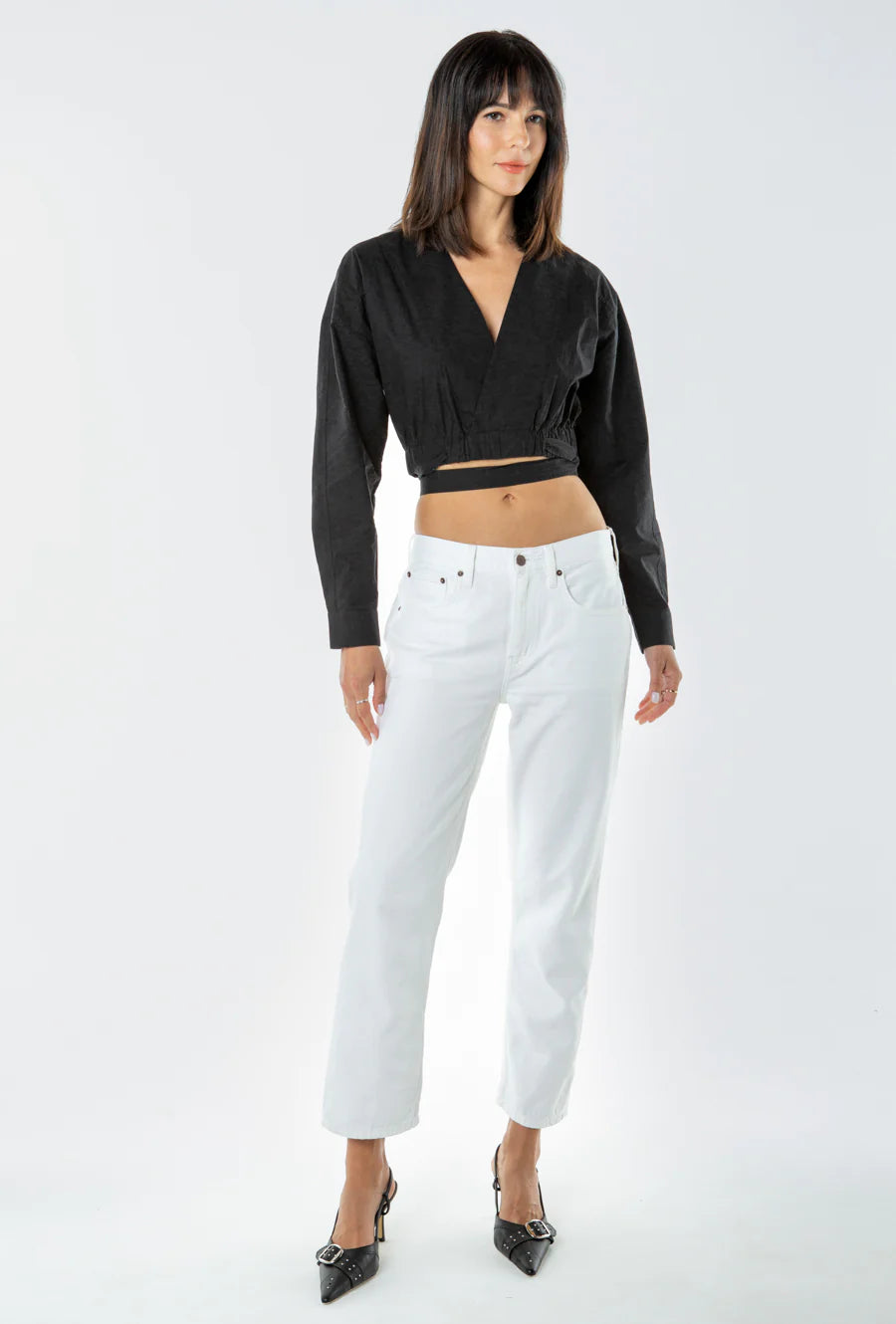 Rhea Mid Rise Crop - Vintage White