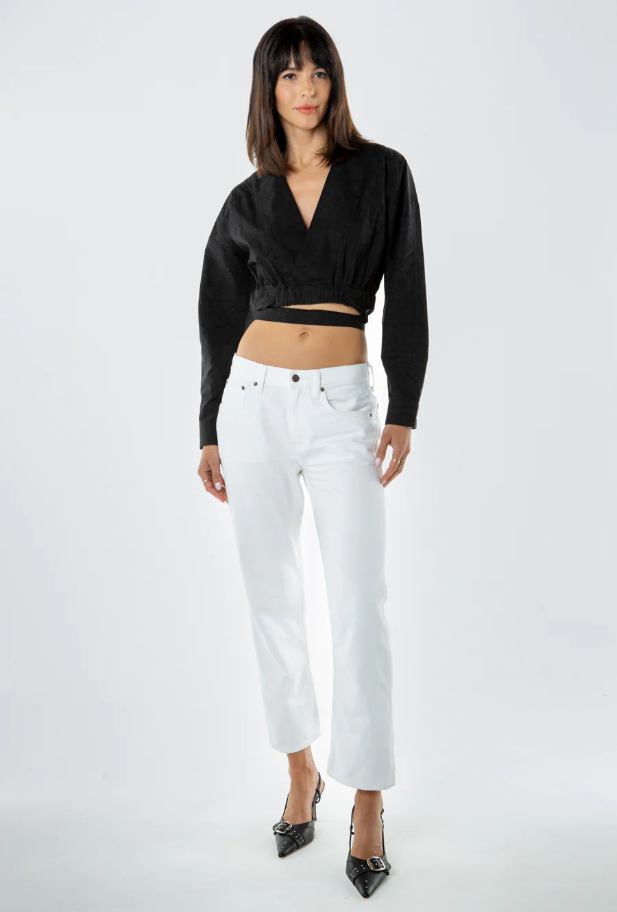 Rhea Mid Rise Crop - Vintage White