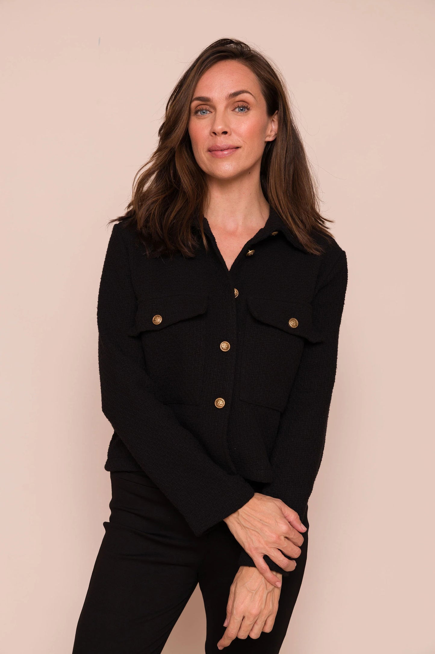Georgette Short Jacket With Gold Buttons - Suzy D London