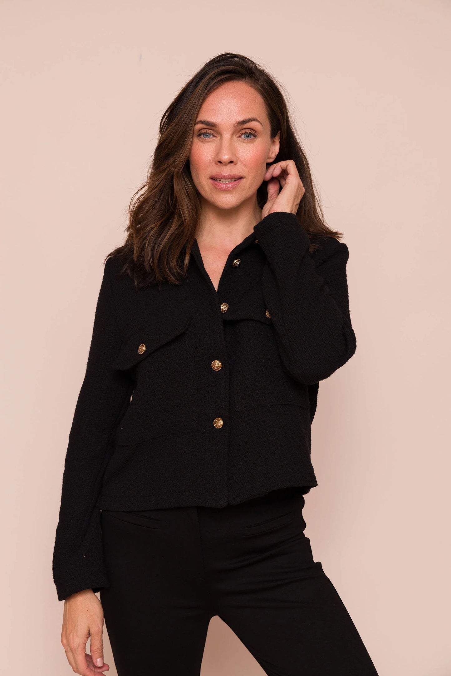 Georgette Short Jacket With Gold Buttons - Suzy D London
