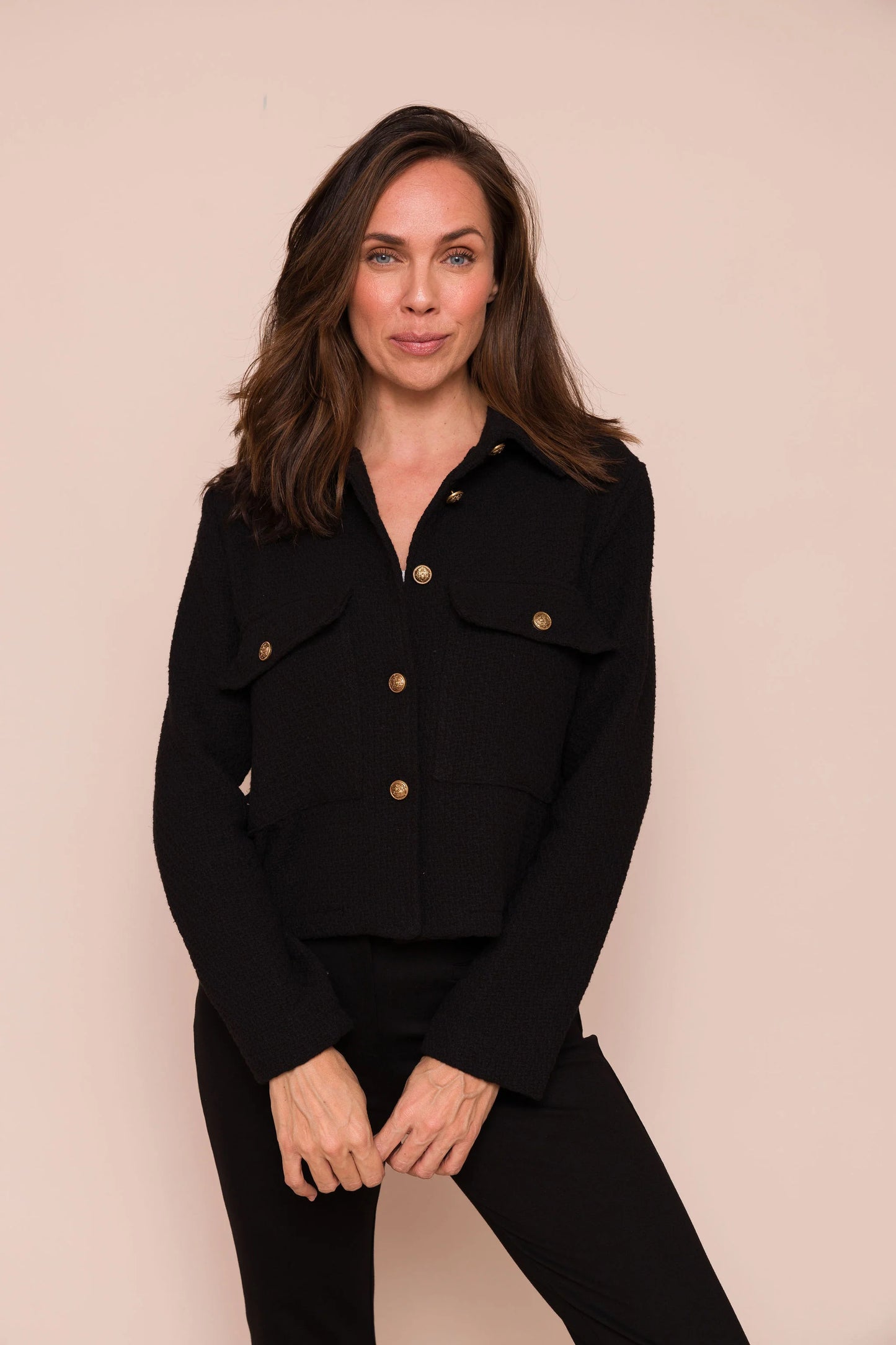 Georgette Short Jacket With Gold Buttons - Suzy D London