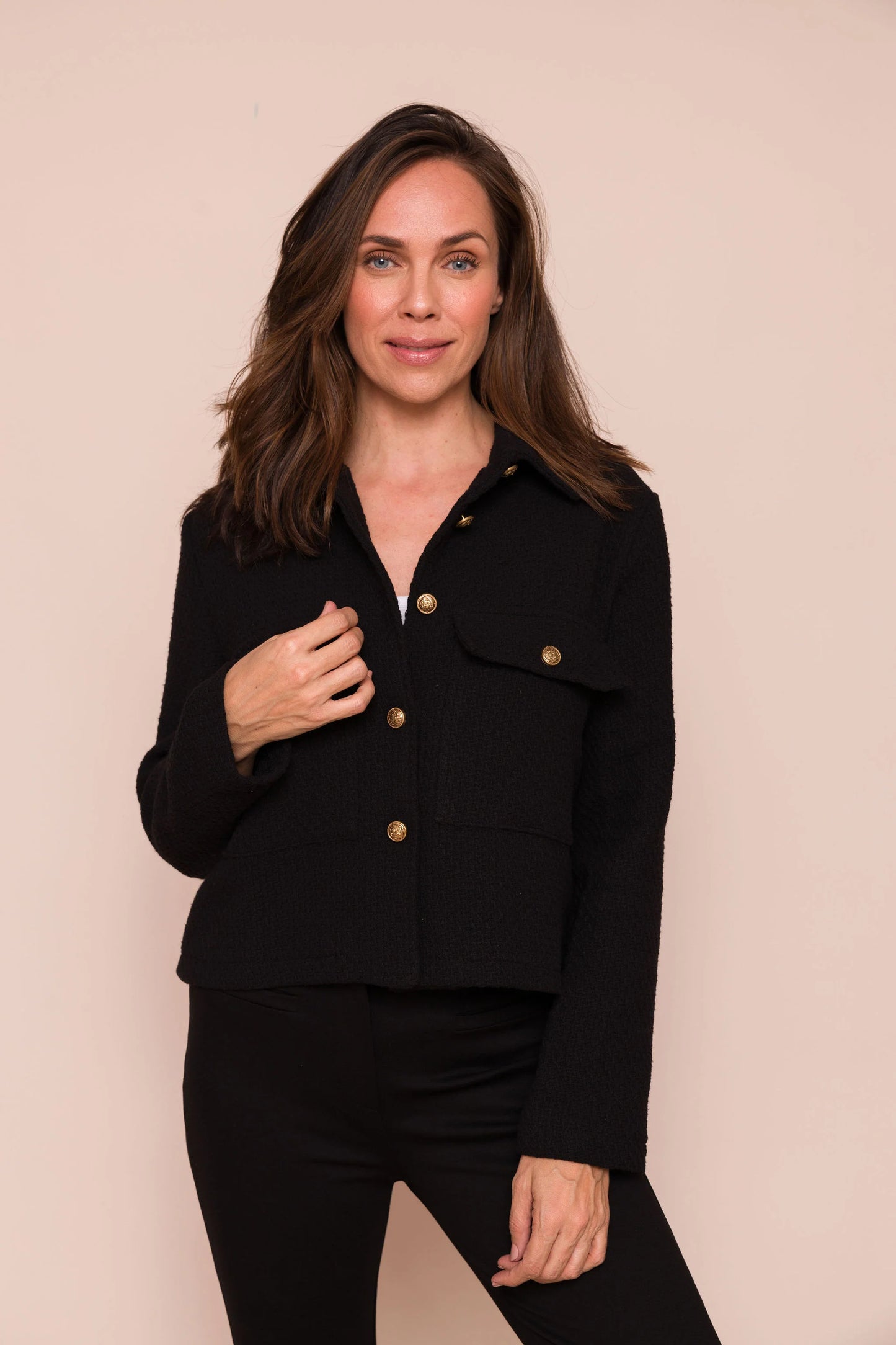 Georgette Short Jacket With Gold Buttons - Suzy D London