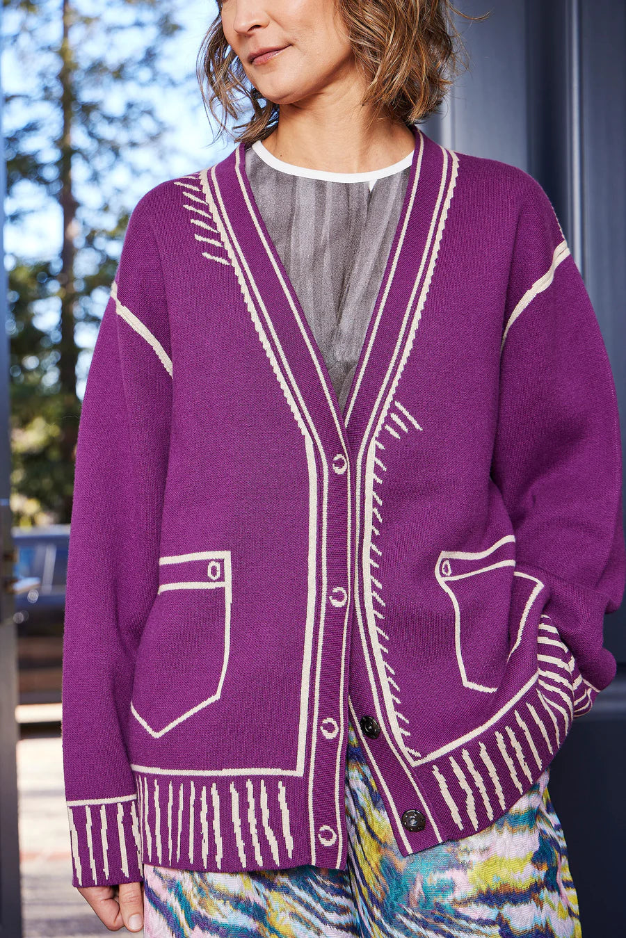 Purple Passion Trompe L'oeil Cardi - Purple Maroon
