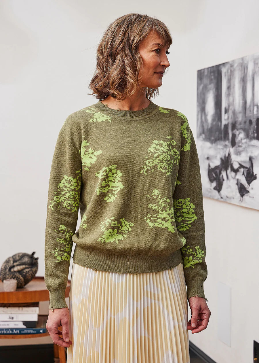 Olive Melange Lace Jacquard Sweater - Purple Maroon
