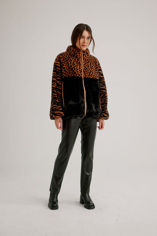 Multi Print Faux Fur Jacket K5506RO-825 - Nikki Jones