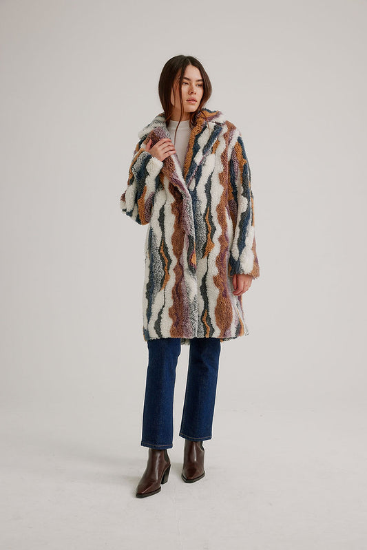 Button Front Multi-Colored Faux Fur Coat K5306RO-292 - Nikki Jones