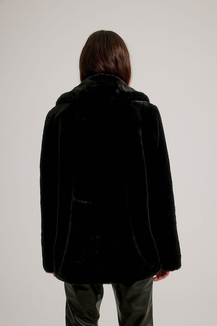 Zip Asymmetric Faux Fur Jacket with Vegan Leather Belt K5508RO-825 - Nikki Jones