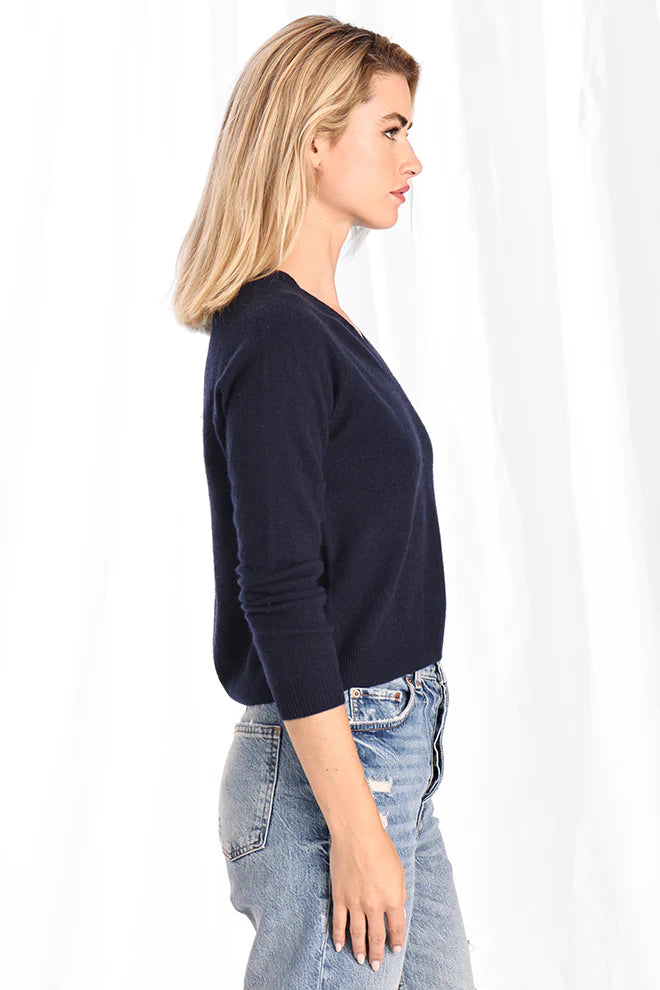 100% Cashmere Long Sleeve Shrunken V-Neck 7566 - Minnie Rose