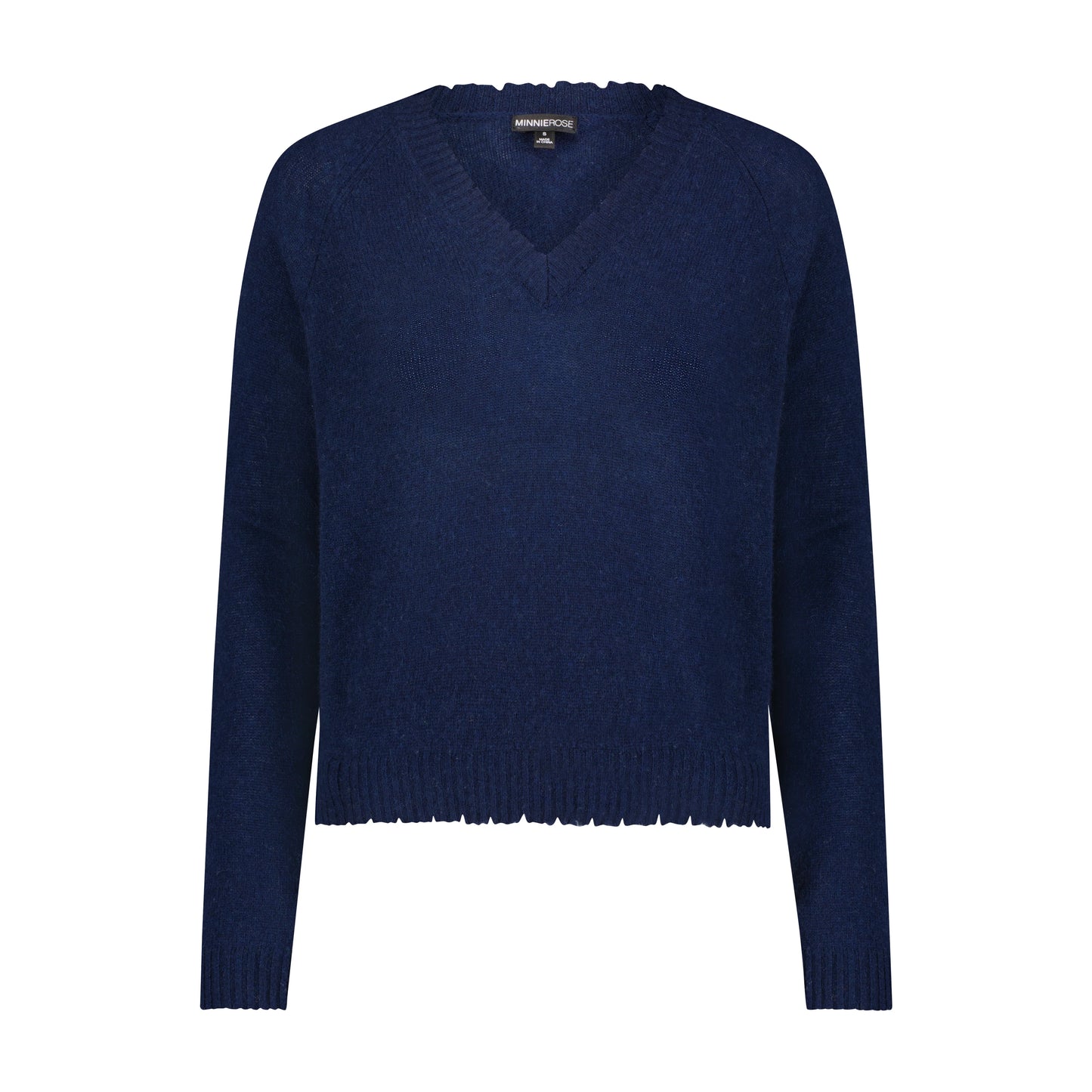 Cashmere Frayed Edge Cropped V-Neck 7640 - Minnie Rose