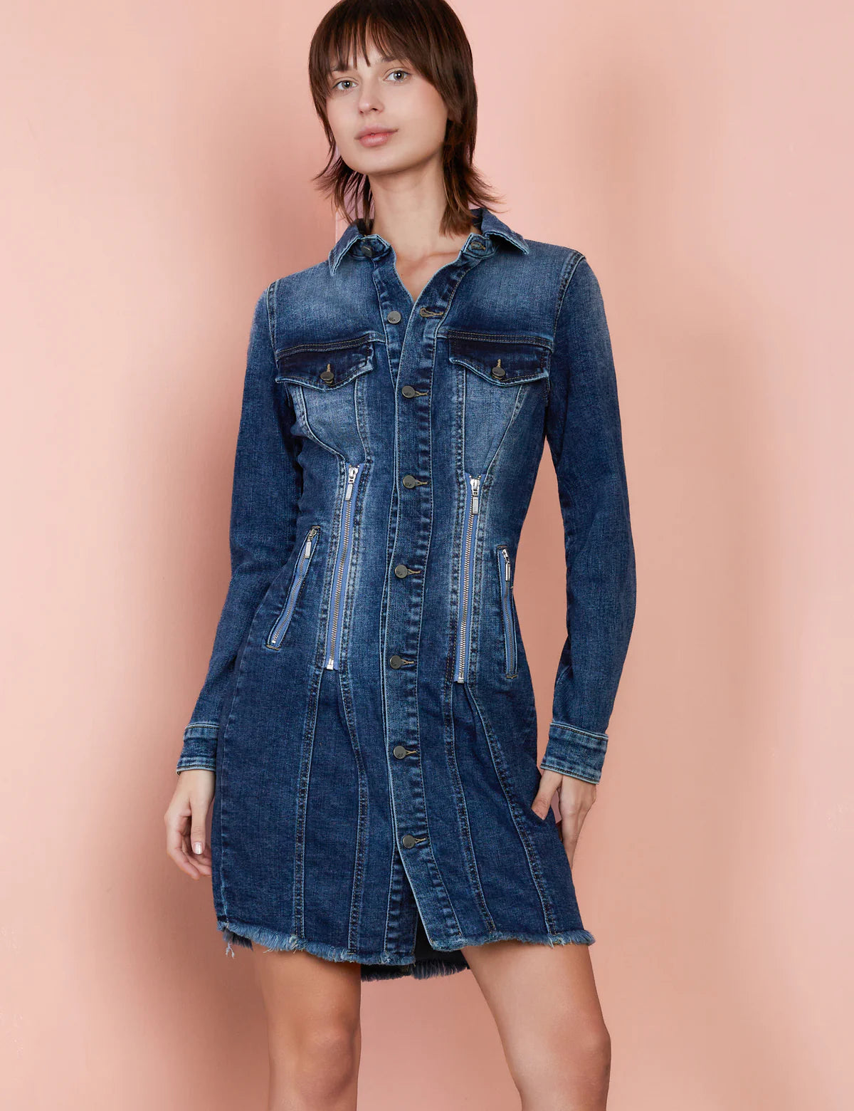 Denim Corset Zip Dress WL1103D - Wash Lab Alice Becker Inc Denim Corset Zip Dress WL1103D - Wash Lab Alice Becker Inc