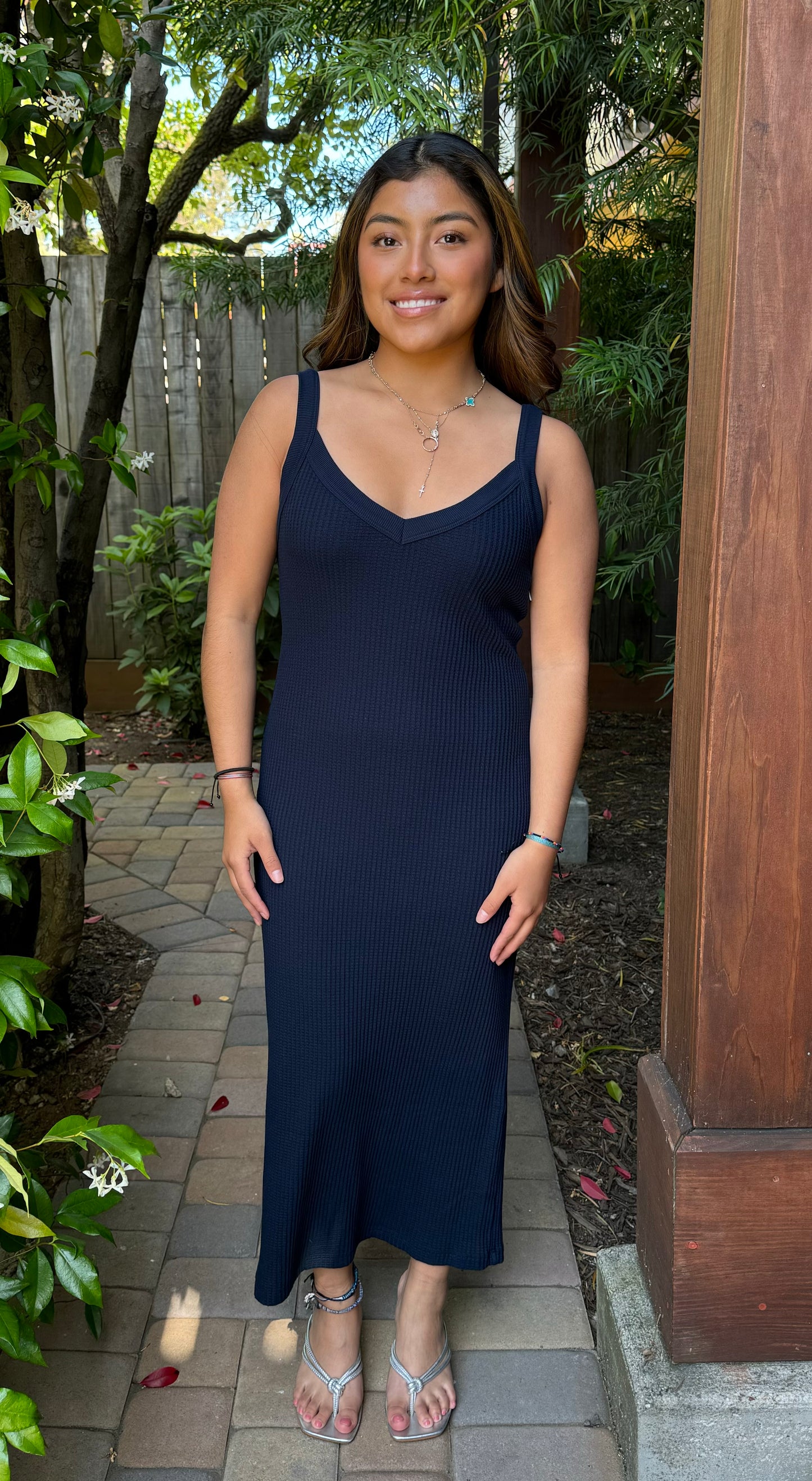 Mini Luxe Thermal V-Neck Midi Tank Dress A24-566-5493 - Stateside