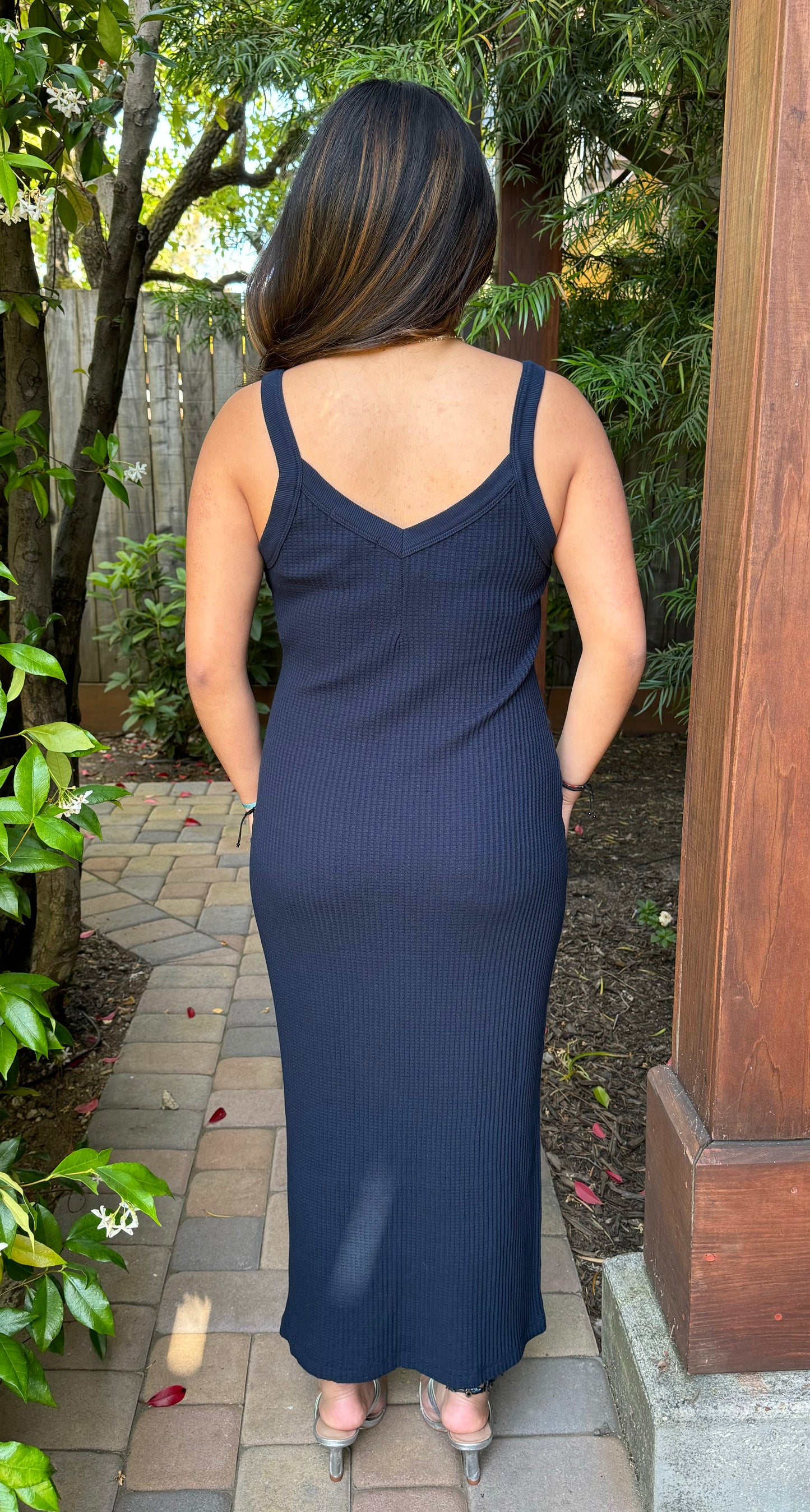 Mini Luxe Thermal V-Neck Midi Tank Dress A24-566-5493 - Stateside