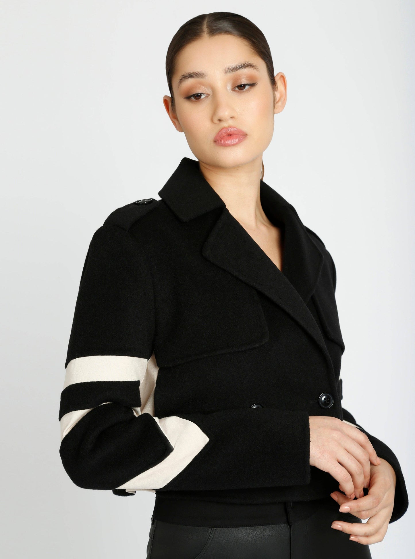 Handmade Wool Crop Jacket Black/Lt Camel (JLS) - Blanc Noir