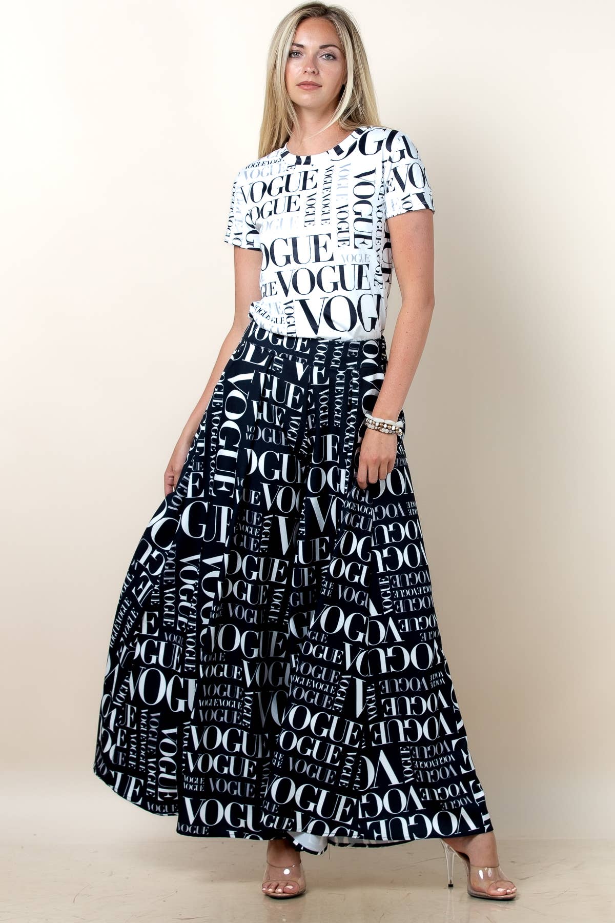 P919-2467-Vogue Bk print palazzo pants: Black / S