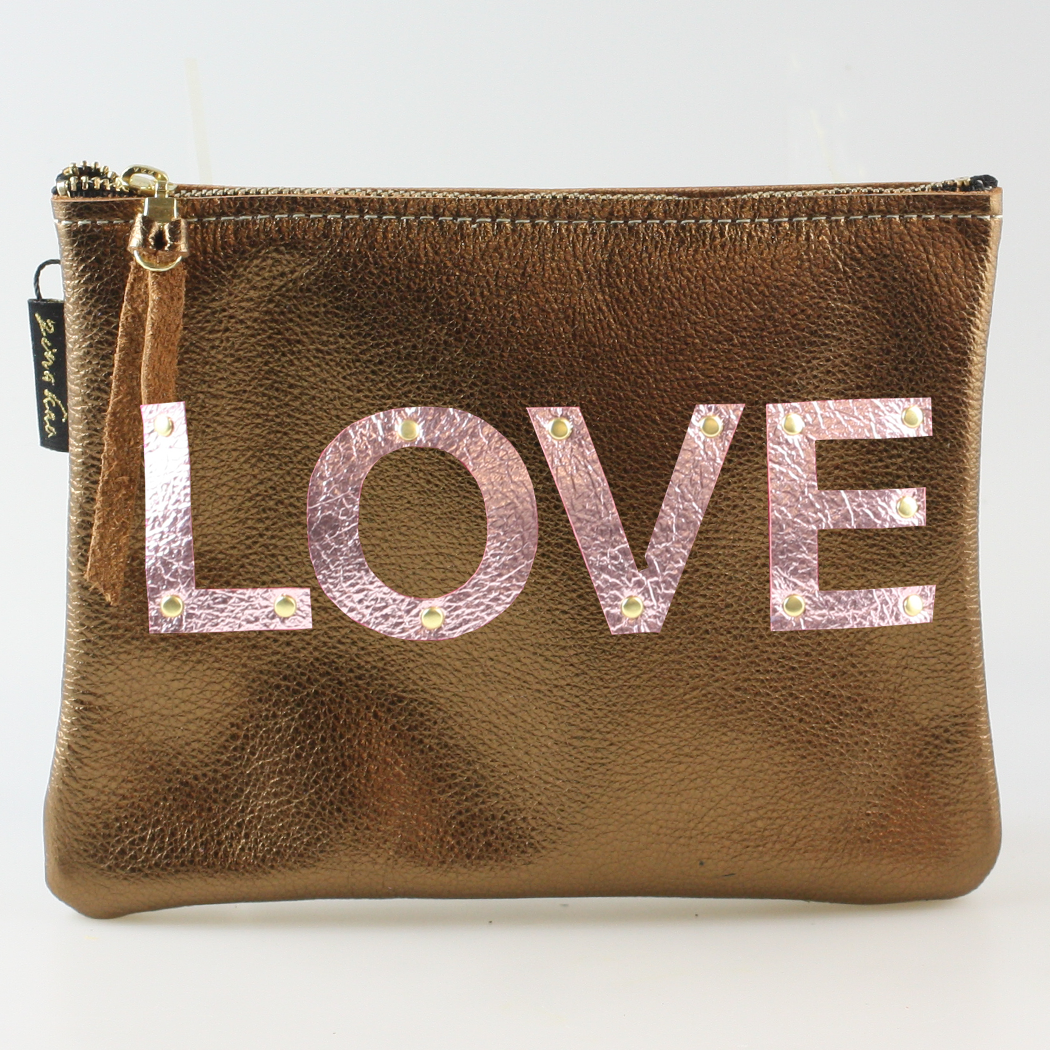 The Metallic Applique Carter: LOVE: Pewter w/Rose letters