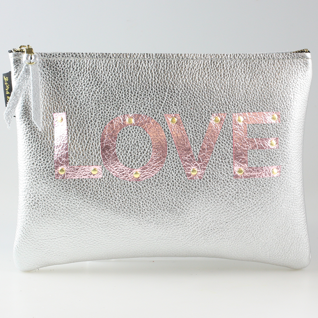 The Metallic Applique Carter: LOVE: Pewter w/Rose letters