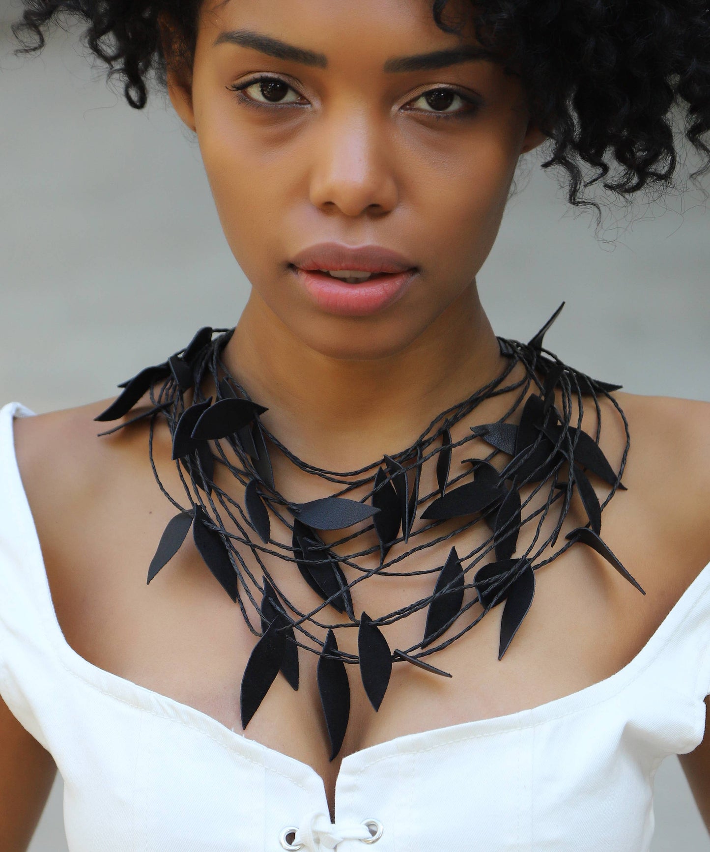 Handmade special design leather leaf jewelry set: Black