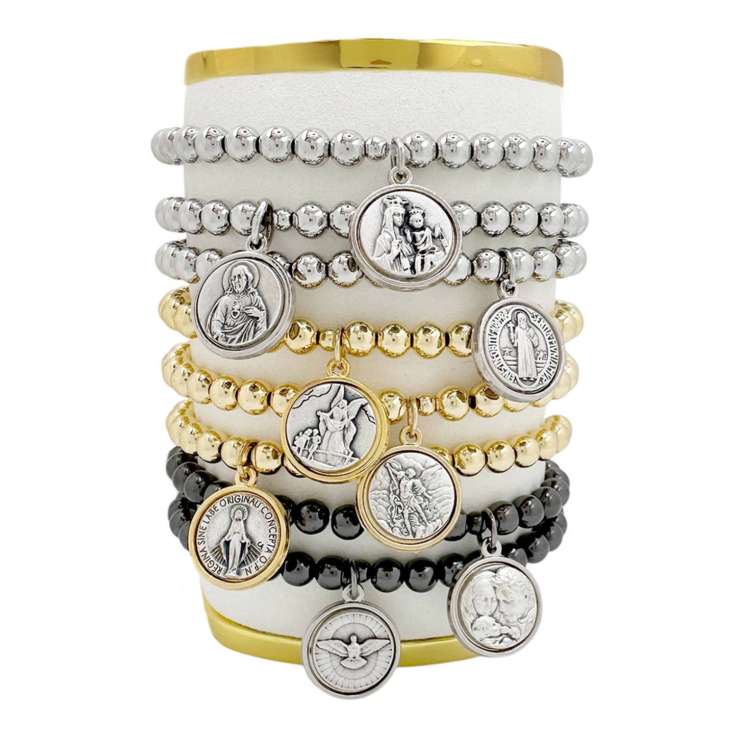 Catholic Medal Saint Stretch Bracelets & Prayer Cards: Silver / St. Christopher