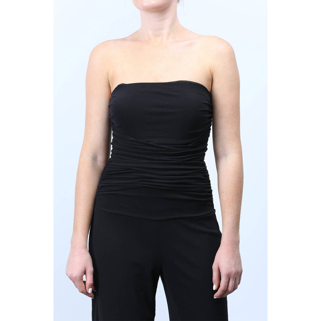 MAXIMA Strapless Ruched Bodice Jumpsuit - Black: Black / M