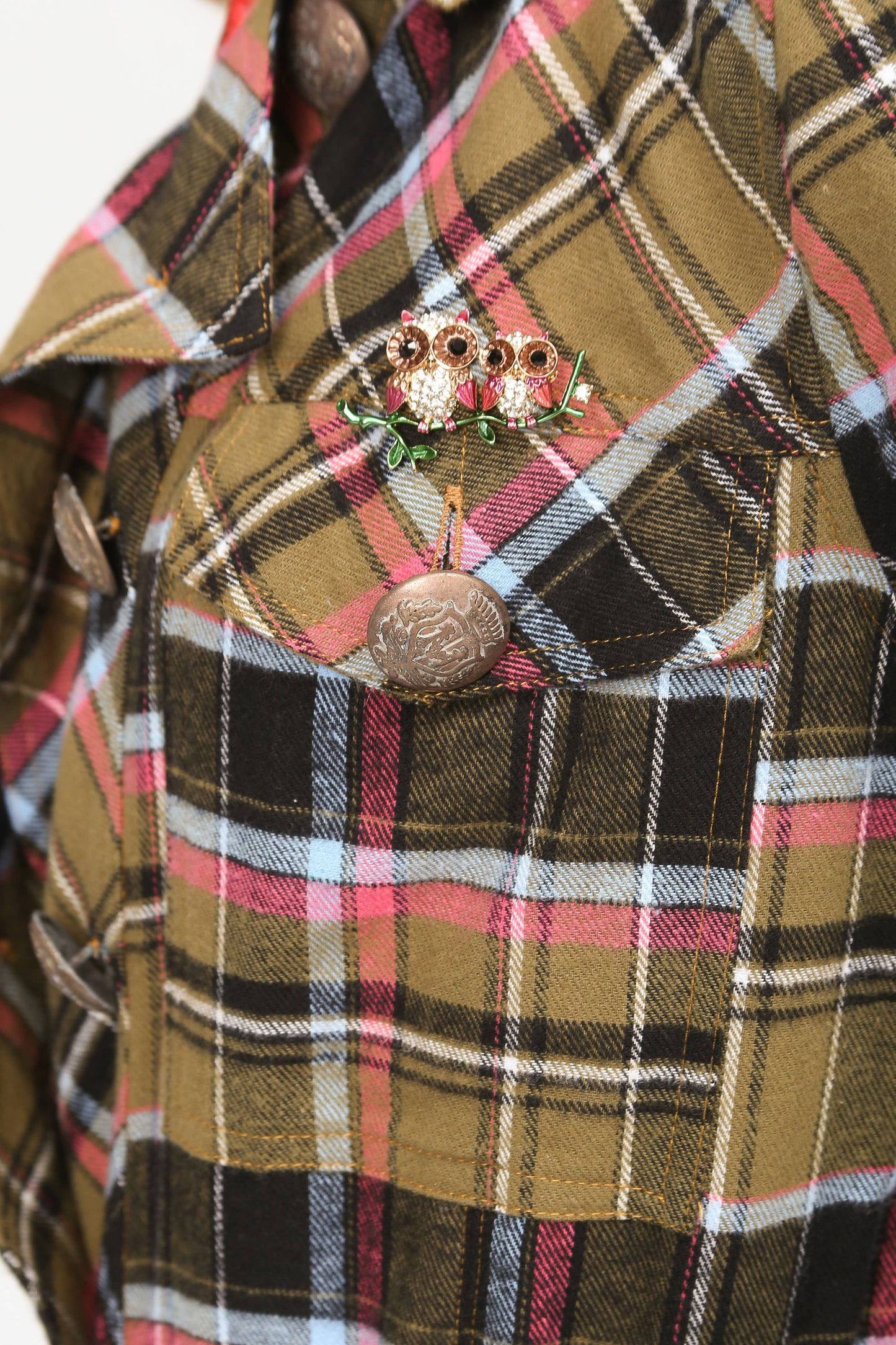 Coco Plaid Trench Coat: Black/Fuschia / L