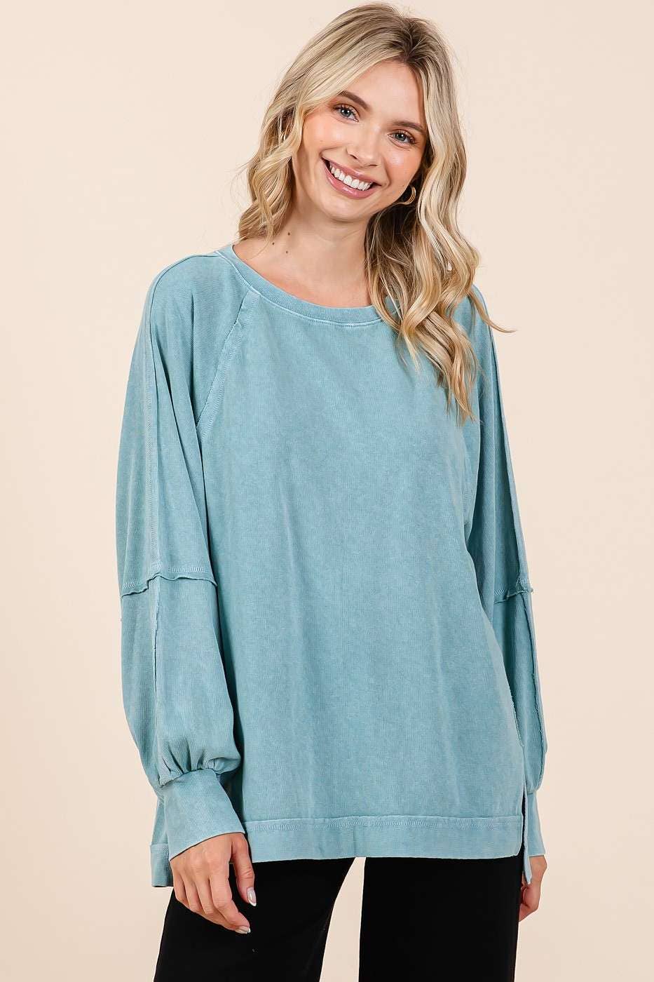 Mineral Wash Raglan Long Sleeve Oversized Top S15303
