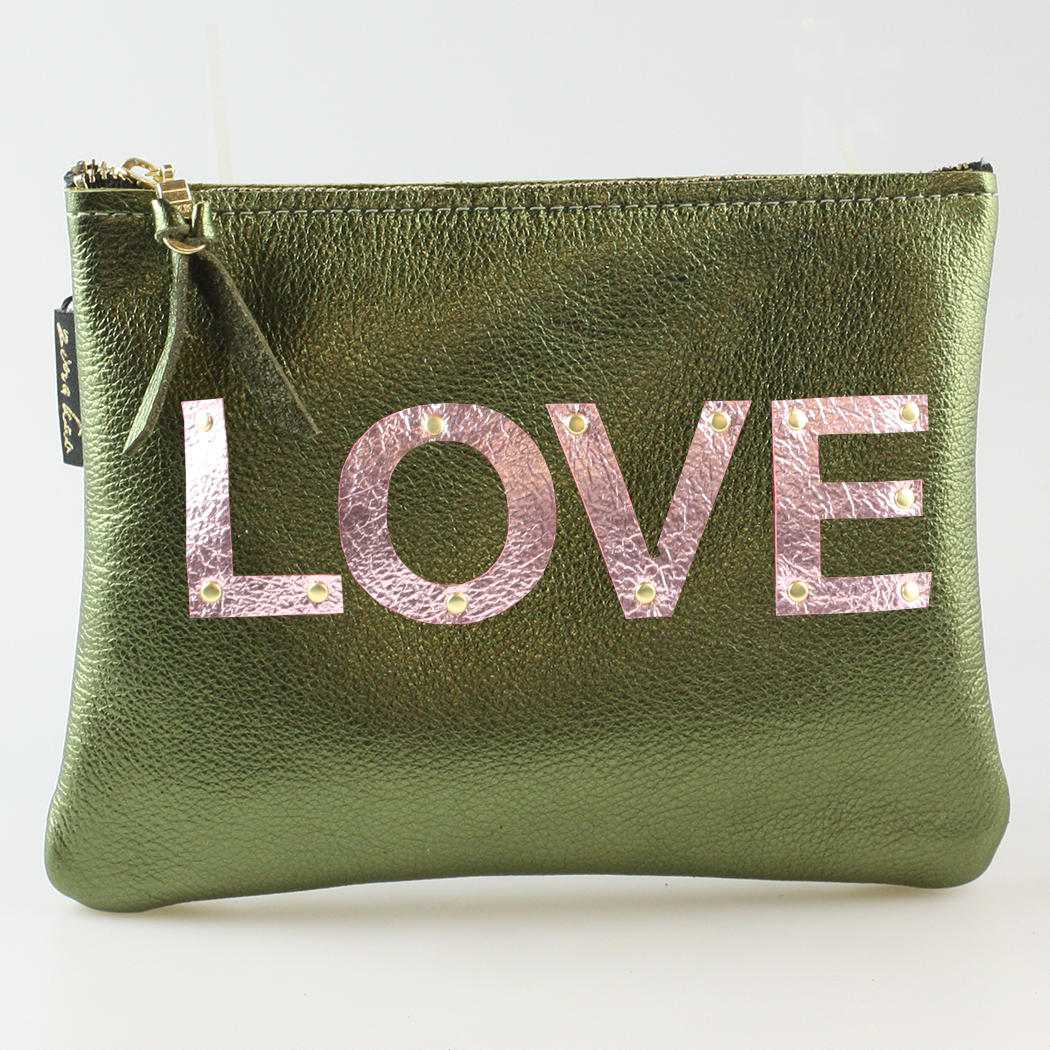 The Metallic Applique Carter: LOVE: Pewter w/Rose letters