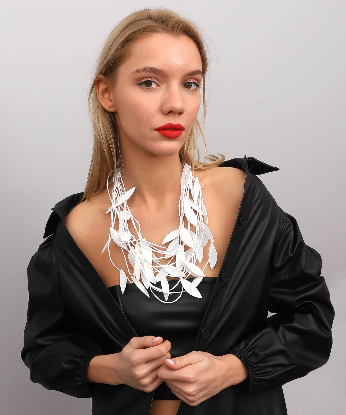 Handmade special design leather leaf jewelry set: Red