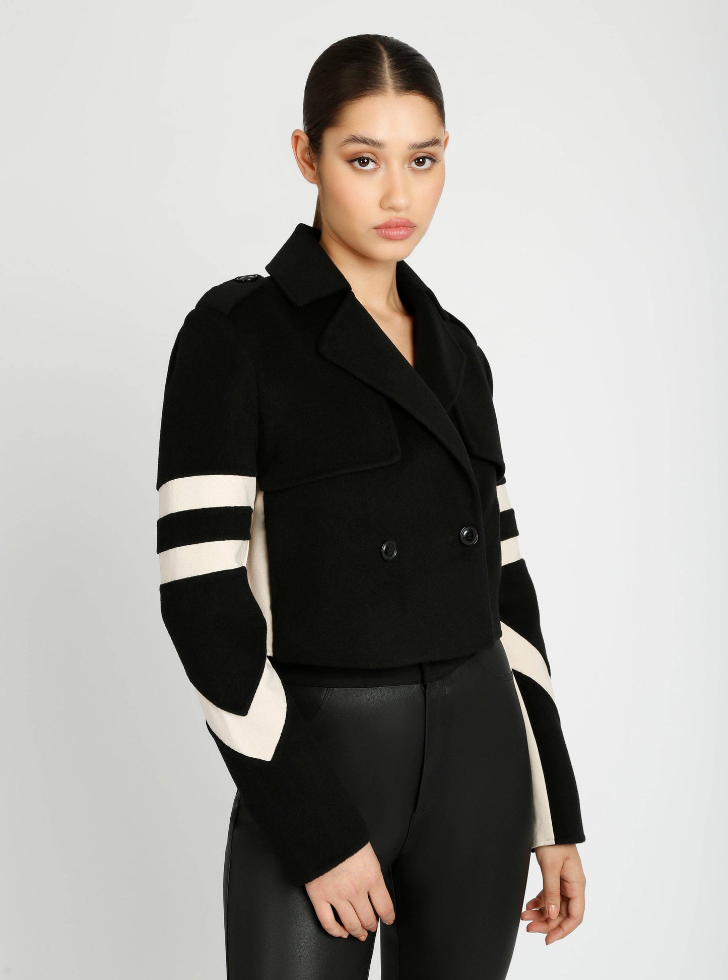 Handmade Wool Crop Jacket Black/Lt Camel (JLS) - Blanc Noir