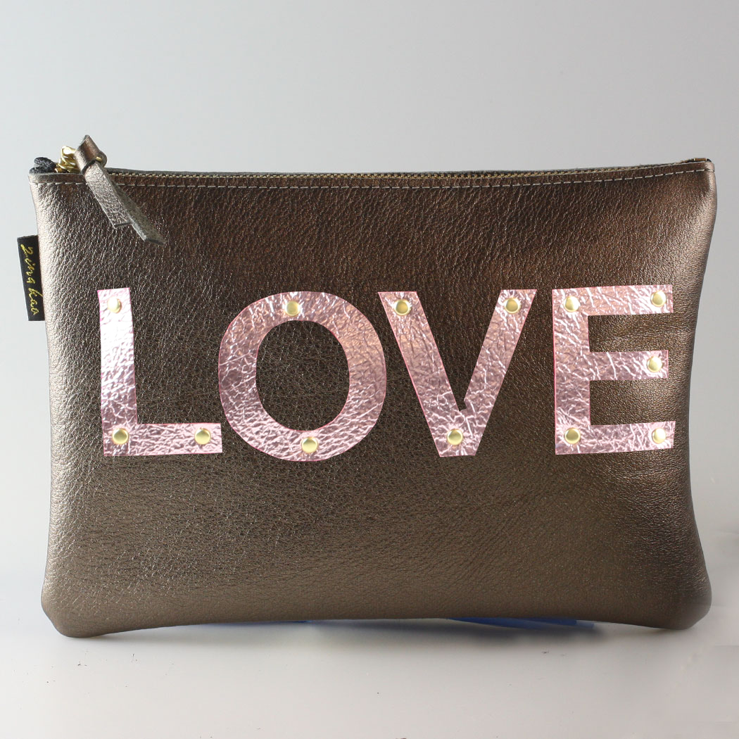 The Metallic Applique Carter: LOVE: Pewter w/Rose letters