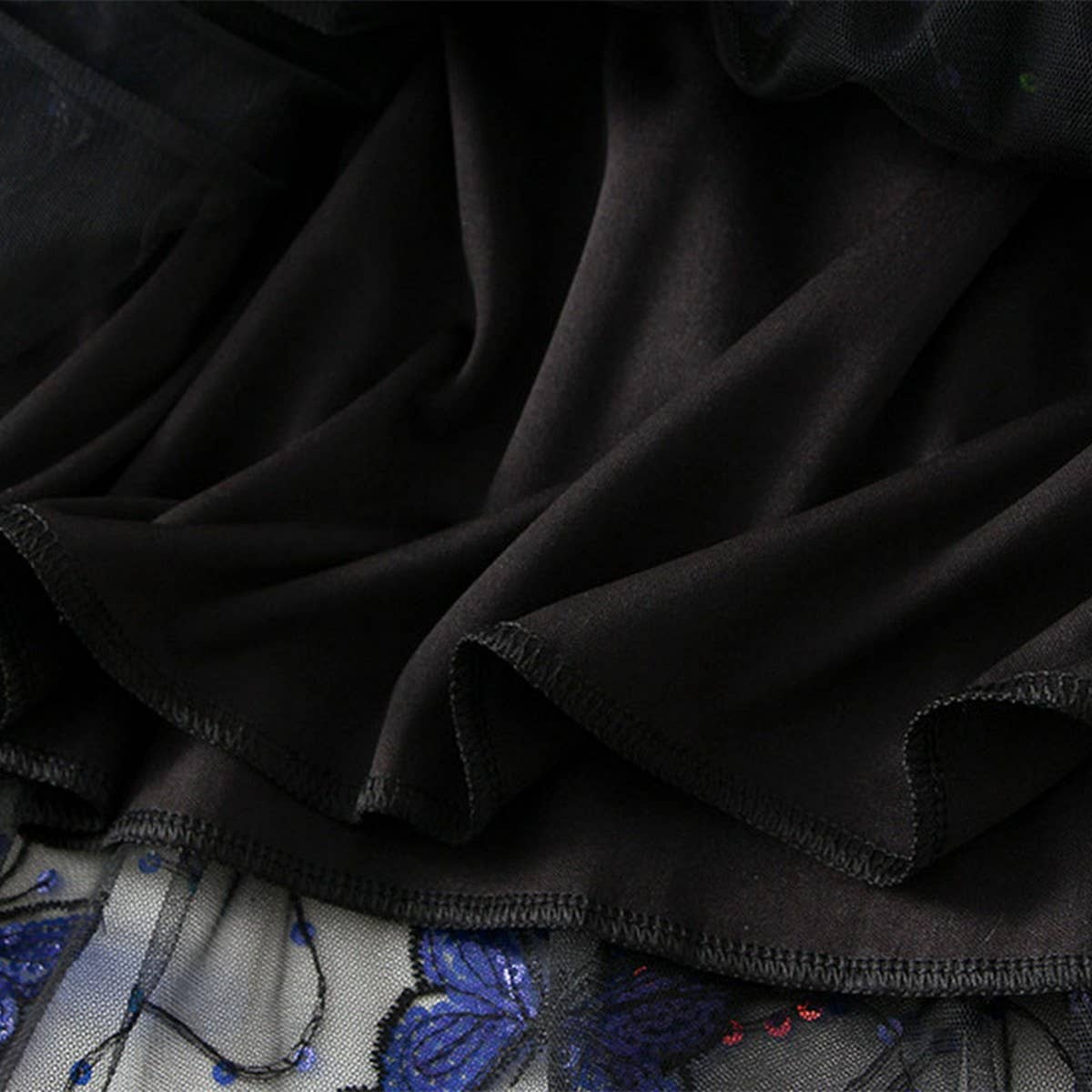 Sequin Butterfly Tulle Midi Skirt_CWBMS0336: Black / (OS) 1