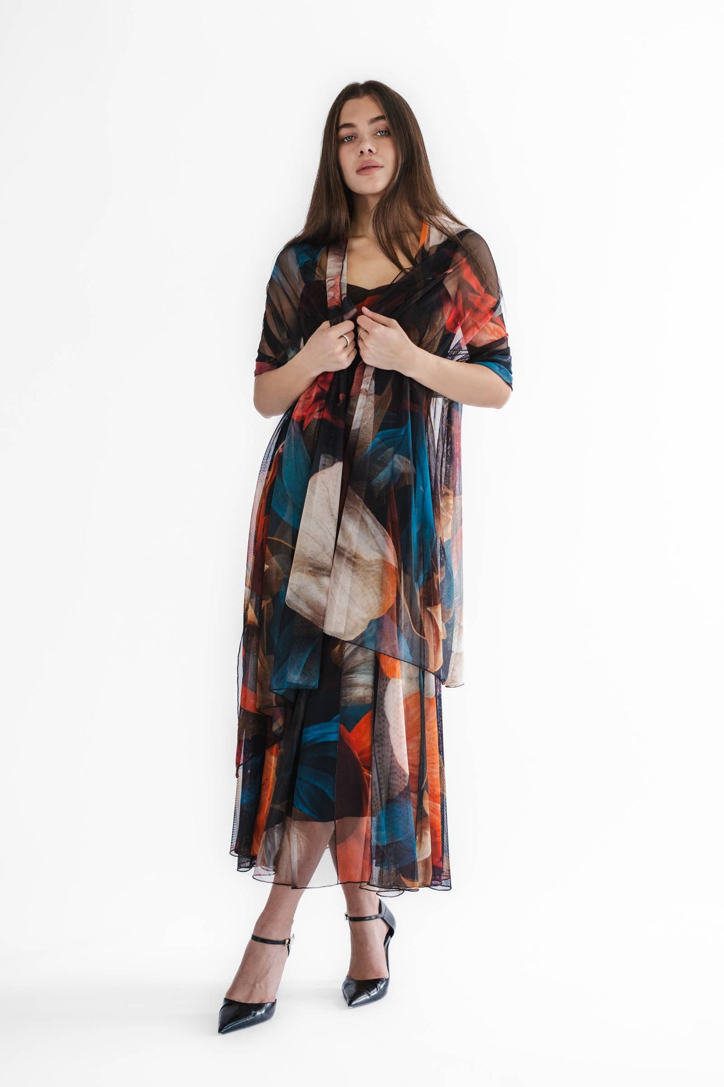 DELILA Long & Wide Print Mesh Shawl Stole Wrap - Elana Kattan