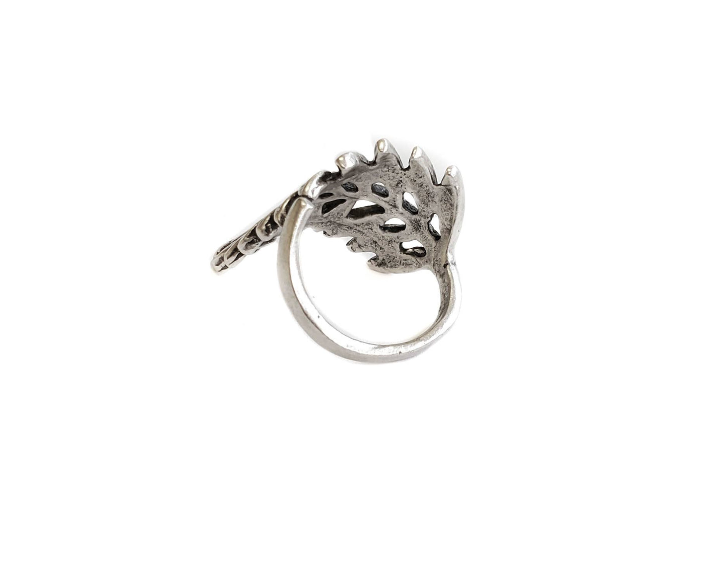 Handmade Leaf Brass Ring In Silver Plated - ZRC-014