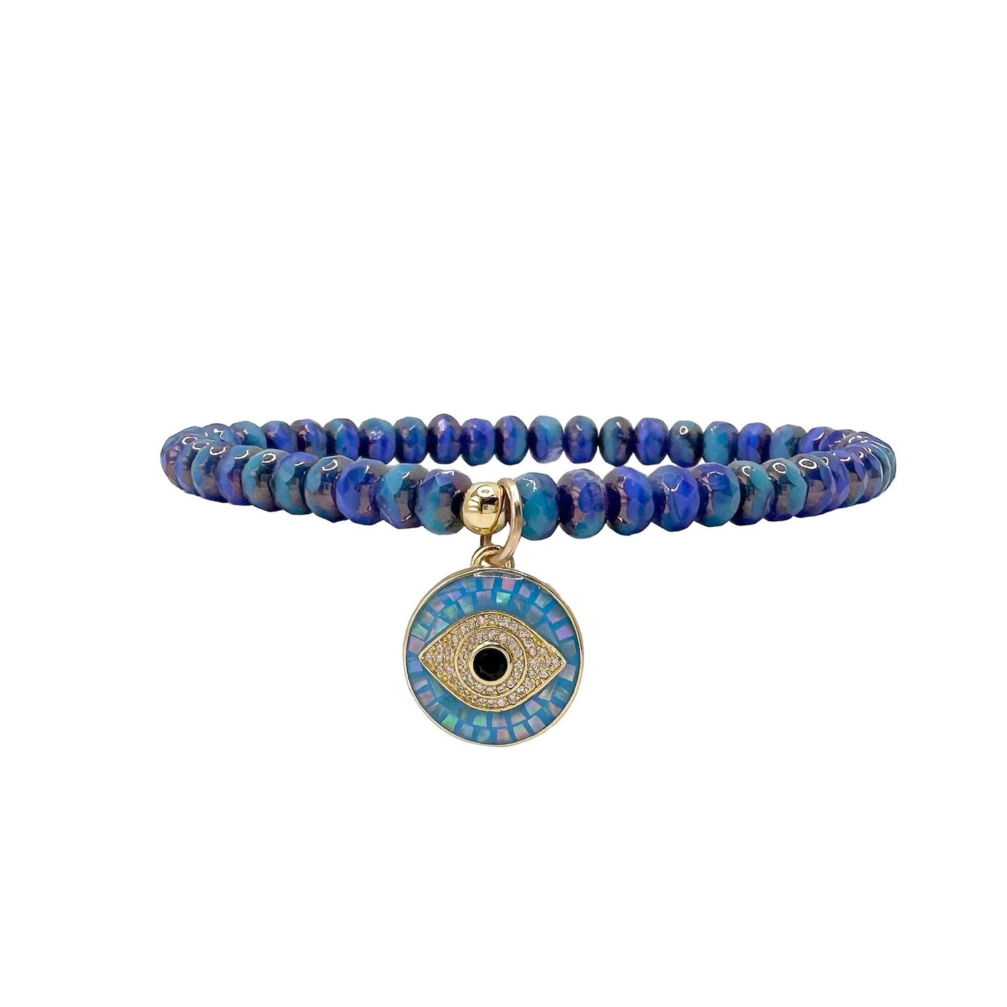 Harper Czech Crystal Mosaic Evil Eye Charm Bracelet: Frosted Aura