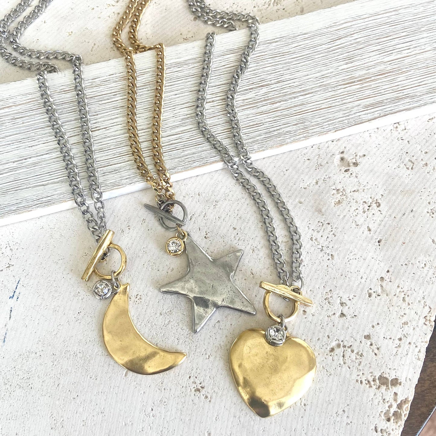Star moon heart mixed meta necklaces no tarnish jewelry 2025: 18” / Gold Heart