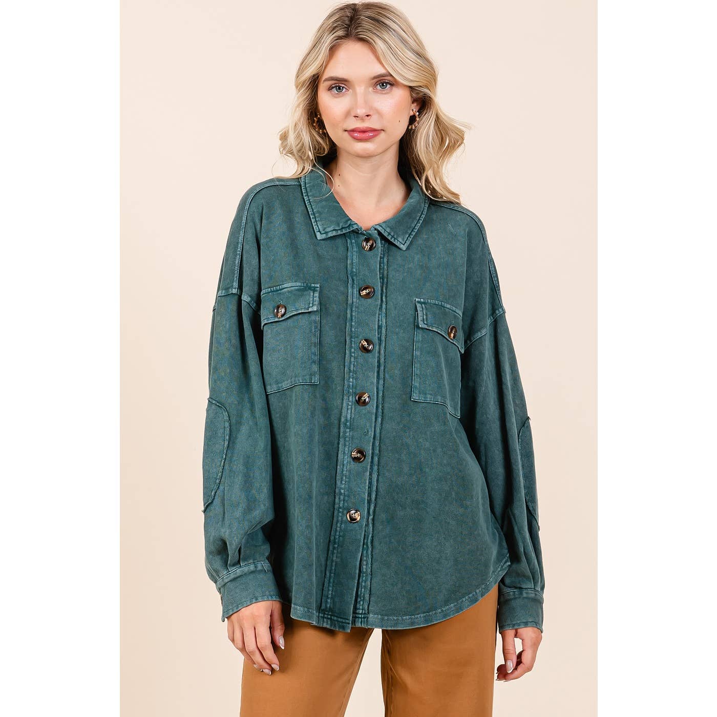 Mineral Wash French Terry Elbow Patch Shacket S15259