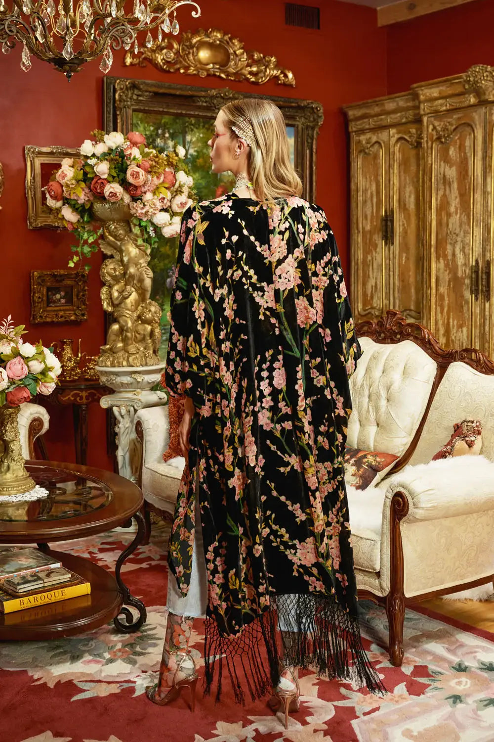 Holiday Garden Burnout Velvet Kimono / Topper : Black Burnout / One Size