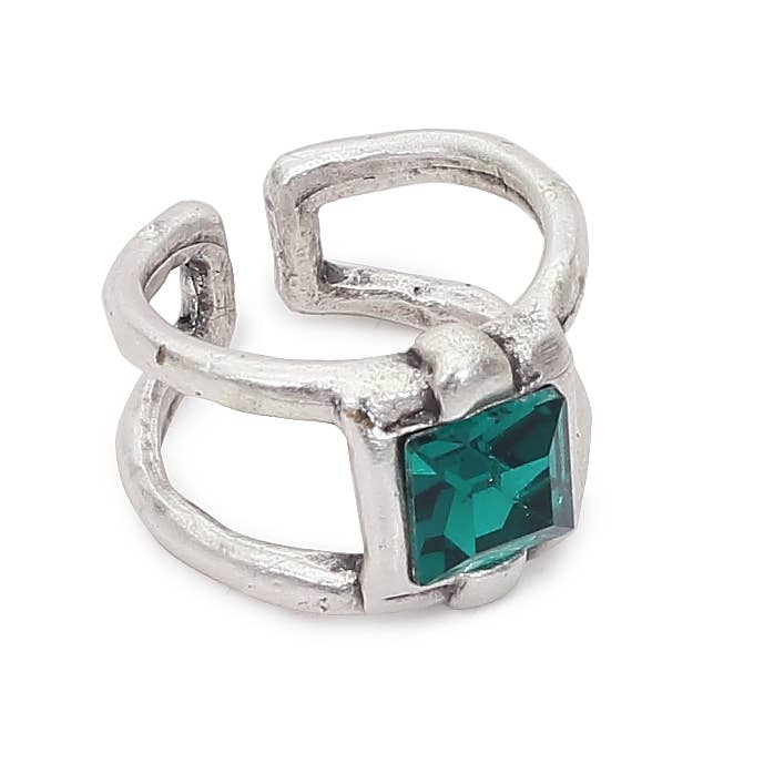 Handmade Green Crystal Brass Ring - 6907 Green