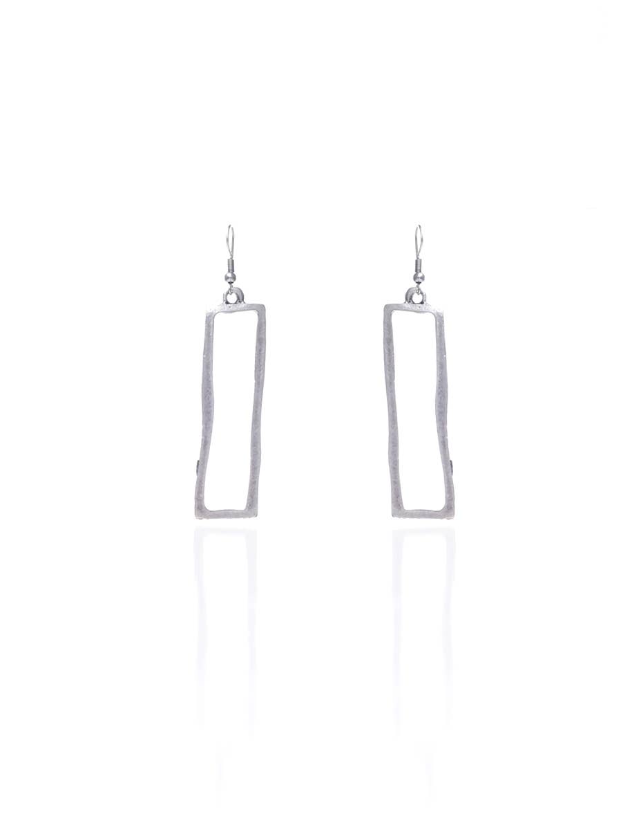 Antique Silver Plated Long Rectengular Style Earrings