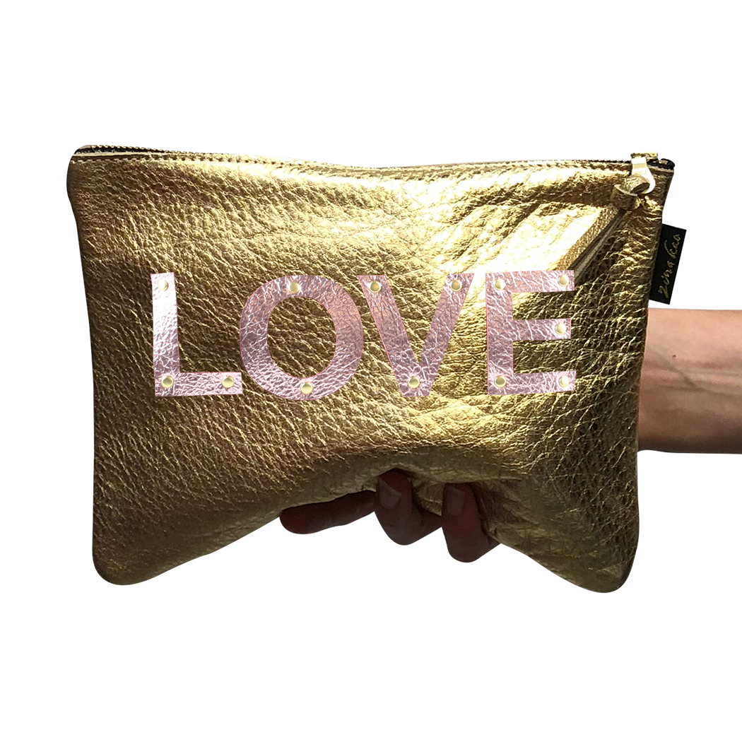 The Metallic Applique Carter: LOVE: Pewter w/Rose letters