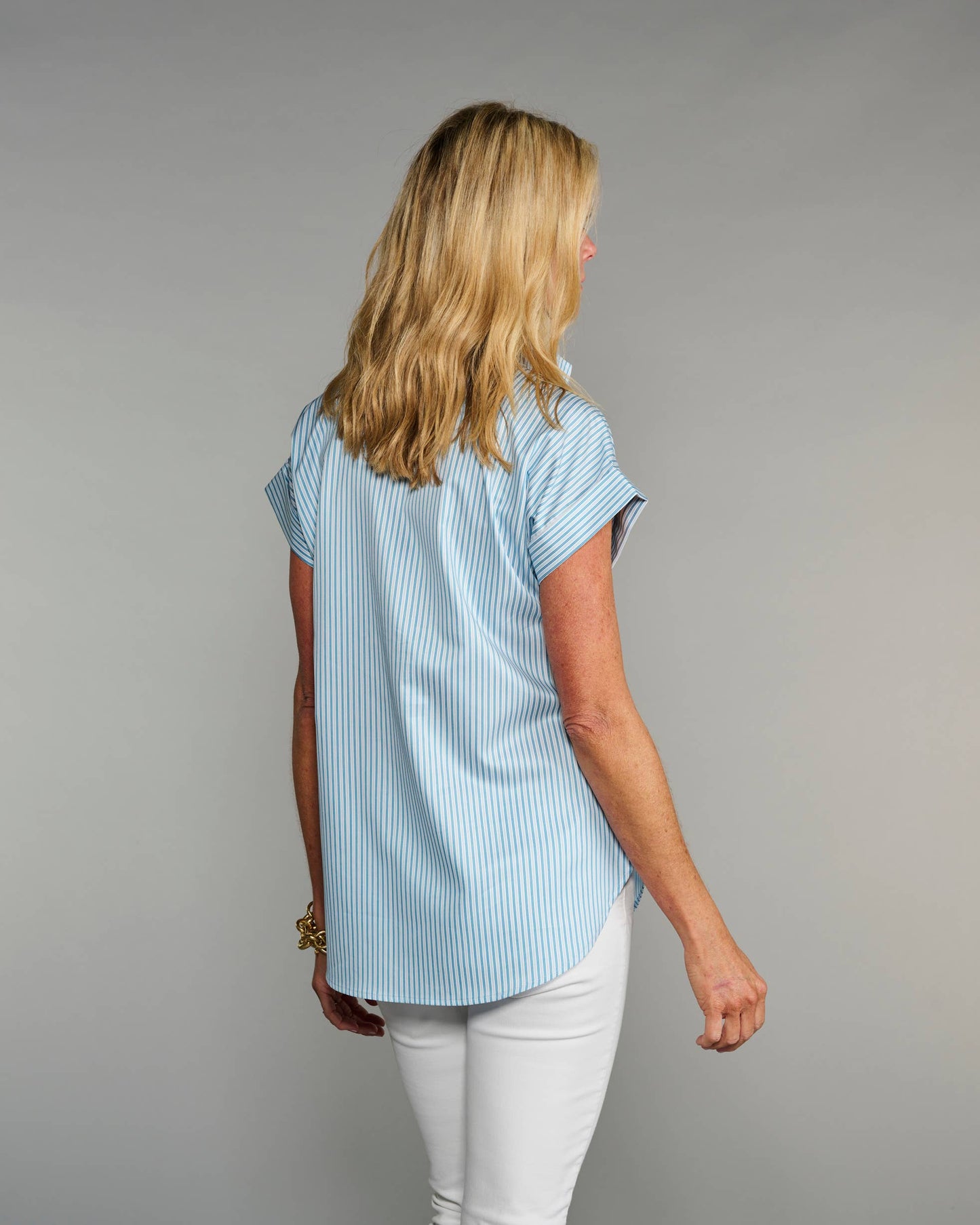 The Cap Sleeve League Blouse Sea Glass Stripe: Blue / S