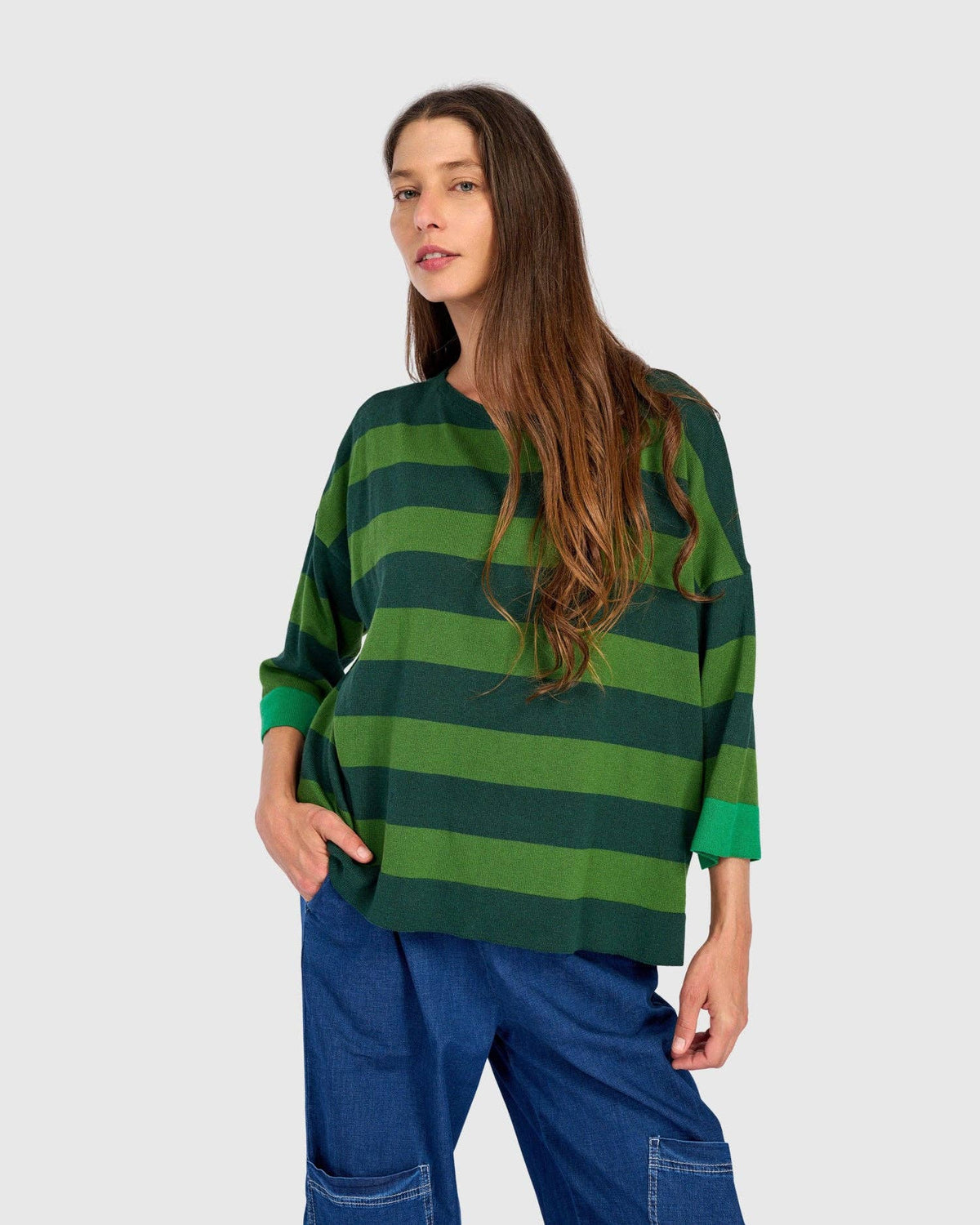 Skipper Stripe Sweater, Green: Green / ONE SIZE