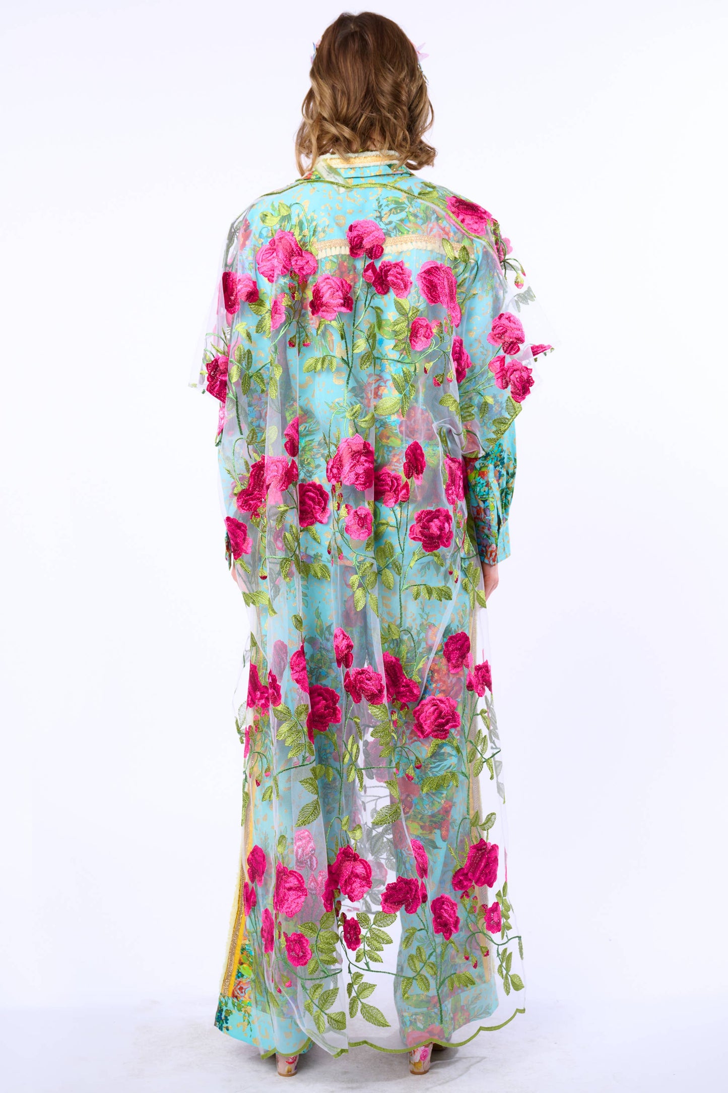 Holiday Of Love Embroidered Mesh Kimono / Topper : Rose Embroidery / One Size