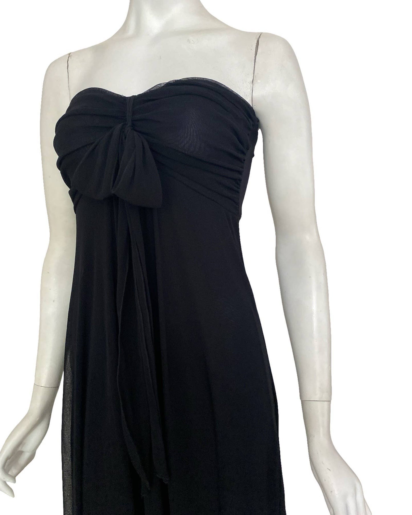 MAXIMA Long Strapless Flared Empire Mesh Dress BLACK - Elana Kattan