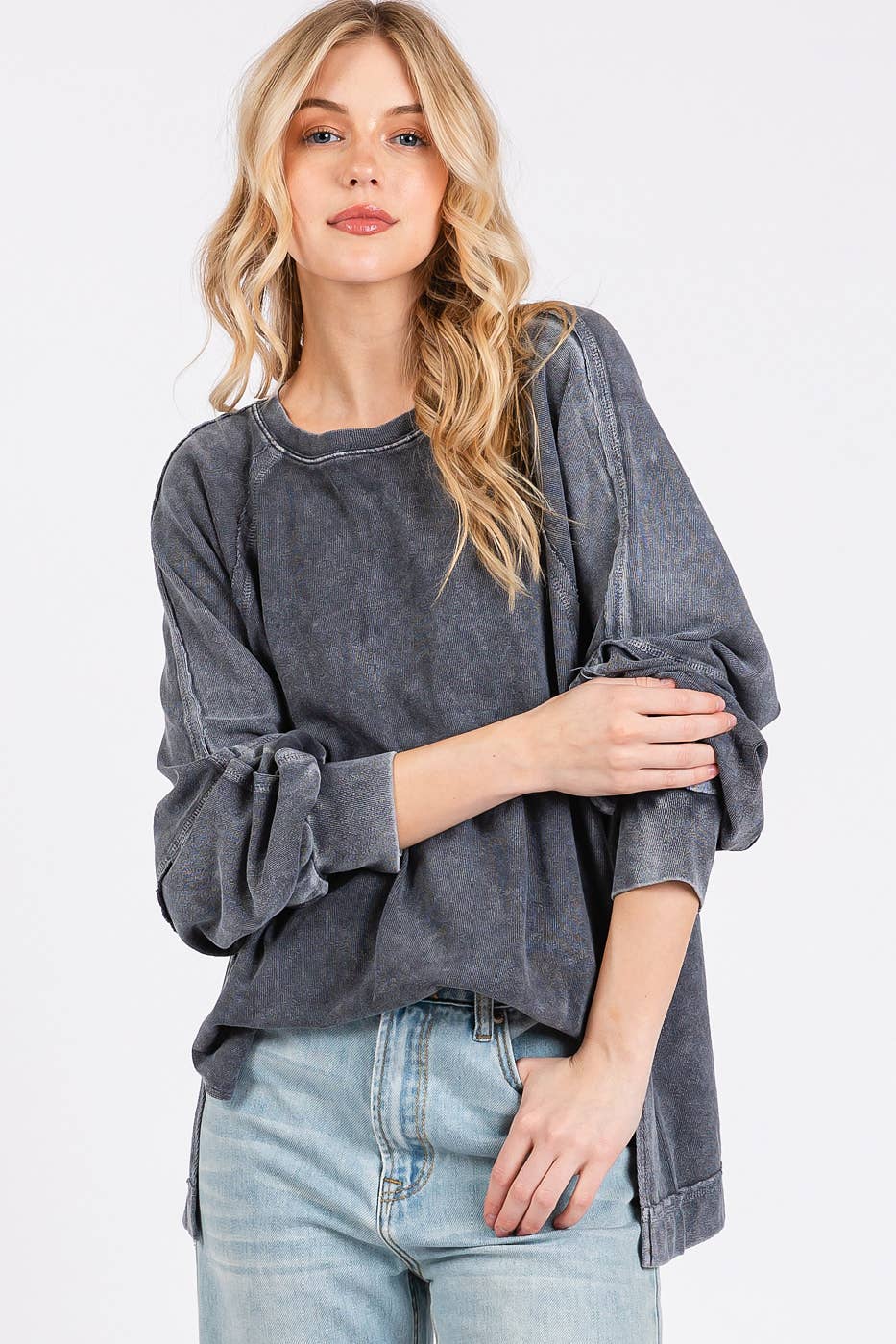 Mineral Wash Raglan Long Sleeve Oversized Top S15303