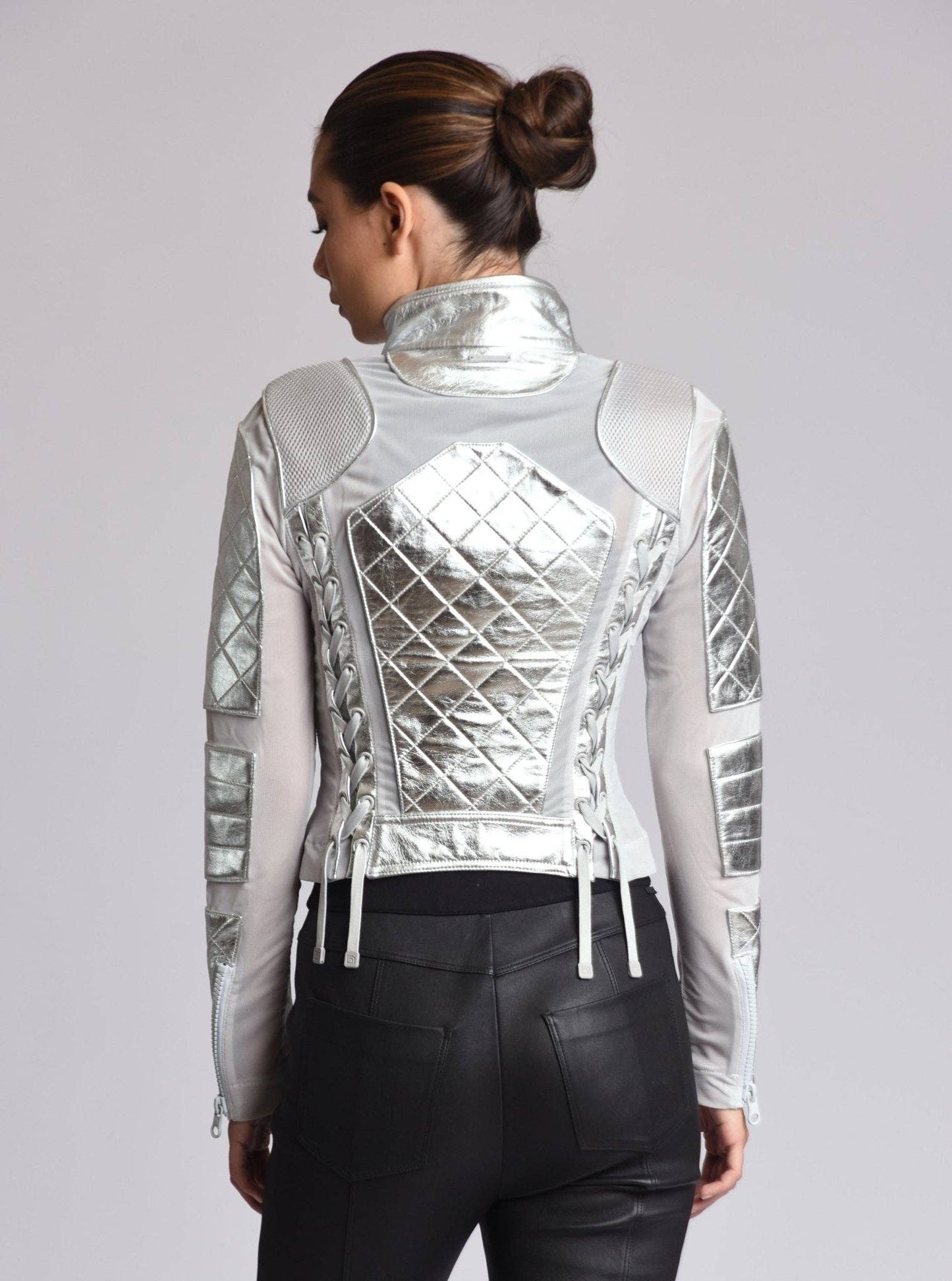 Metallic Moto Mesh Jacket Silver Star JLS - Blanc Noir