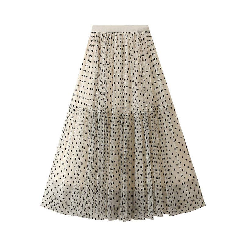 Flocked Polka Dot Mesh Skirt: BLACK / Average Size
