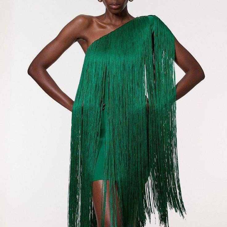 Elegant Fringe Party Dress Simple Flowing Evening Gown: Gold / M