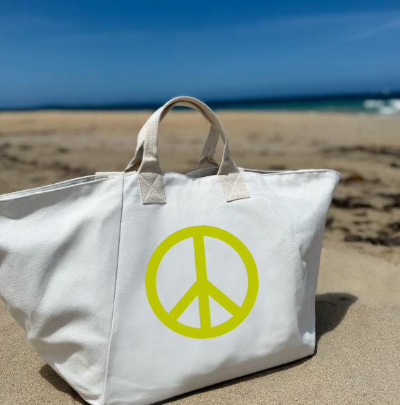BEACH BAG - PEACE SIGN - NATURAL CHELSEA Bag (yellow) NEW!